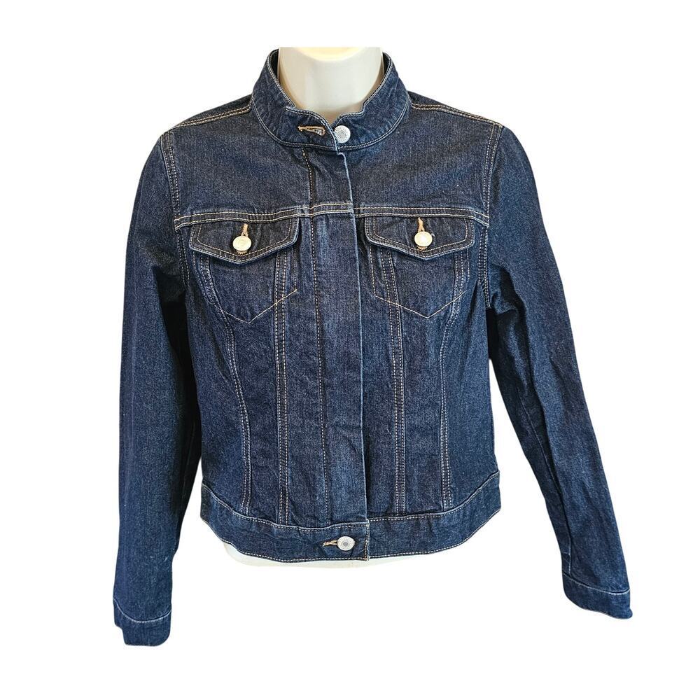 Lands end XS 2-4 blue zip up jean jacket 90s EUC casual career teacher